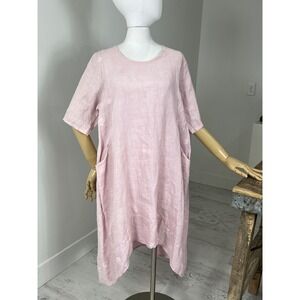 Linen Hi-Lo Dress Embroidered Stars Pink Women's Made in Italy Dress